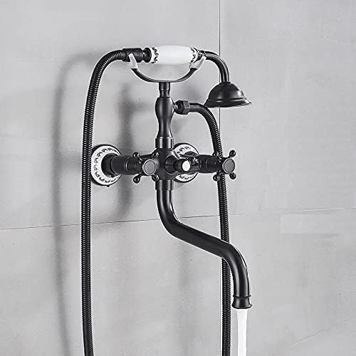 DRFGNF Badezimmer-Wasserhahn-Dusche, 3-Wege-Thermostat, Mattschwarz, Doppelkopf-Set, 8 Zoll, rund, Regenfall-Handbrause-Set
