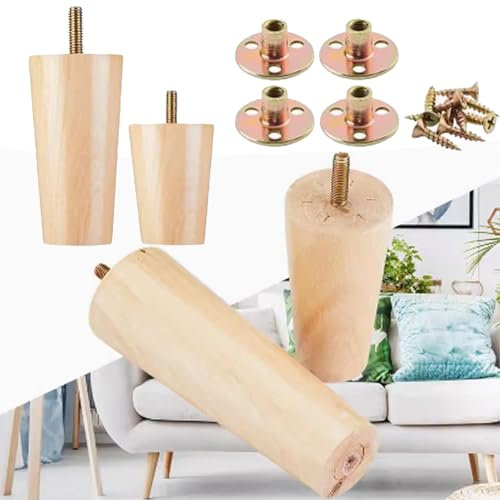 pingping1991 4 Pièces Pied de Meuble Bois,Pieds de Canapé Bois Massif Pieds Armoires Bois Conique pour Remplacement Fauteuils Armoires TV Chaises Armoires Canapés
