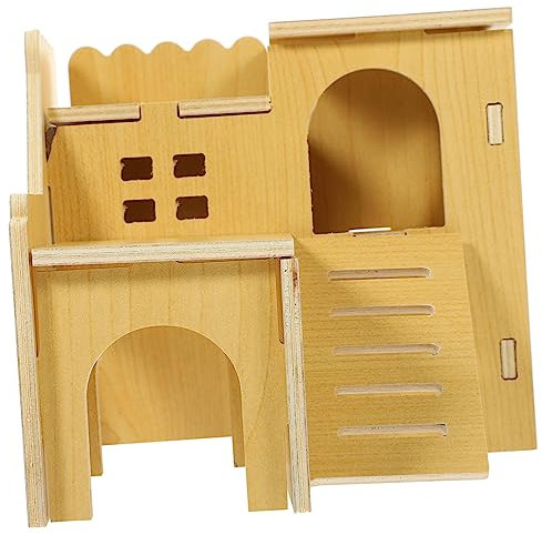 BUGUUYO Hamster Mit Kletterrampen Gemütliches Versteck Für Zwerghamster Und Kleine Tiere Bietet Spielen Und Schlafen Aus Natürlichem Holz Fördert Die Zahngesundheit