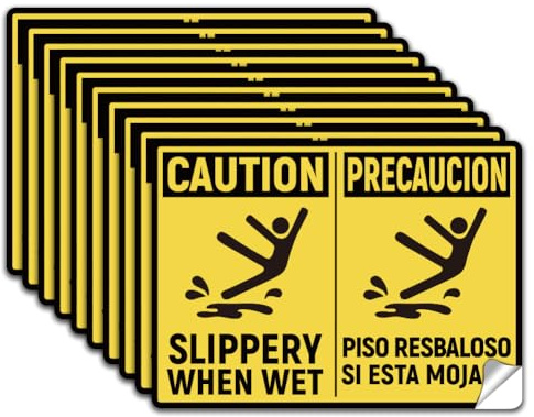 WADORN 10 Stück Vorsicht Rutschig Bei Nässe Zweisprachiger Schilderaufkleber, PVC Wasserdicht Vorsicht Nassen Boden Sicherheit Aufkleber Vorsicht Rutschig Wenn Nass Selbst Klebe Zeichen 13x18cm