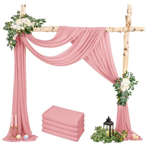 LYAFS 4 Packs Hochzeit Vorhang Hochzeitsbogen, Staubige Rose Querbehang 73cmx610cm Chiffon-Stoff-Vorhang für Hochzeit, Hintergrund Deko Gardinen Vorhang für Hochzeitsbogen Zeremonie, Torbogen, Party