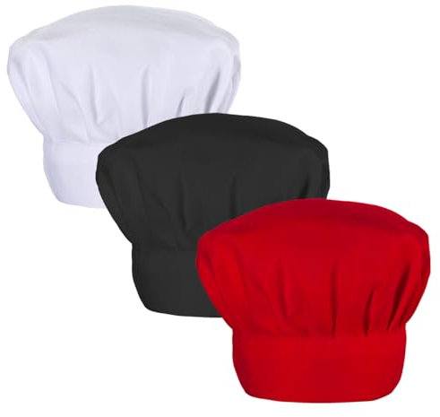 Teaaha 3 Stück Kochmütze Unisex Verstellbar für Erwachsene Herren Damen Restaurant Kochen BBQ Backen Küchenuniform (Schwarz, Weiß, Burgund)