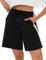Terecey Sport Shorts Damen Kurze Jogginghose Lockere Streifen Freizeitshorts Sommer Sporthose High Waist Bermuda Kurze Hose mit Taschen und Kordelzug fur Fitnessstudio Running Yoga, Schwarz L