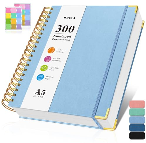 Notizblock, Notizbuch A5 Liniert, Notizbücher mit 300 Nummerierten Seiten, 100GSM Dickes Notizheft, Hardcover Leder spiralbindung Journal für Frauen und Männer, Großes Notizbuch für Arbeit Büro Schule