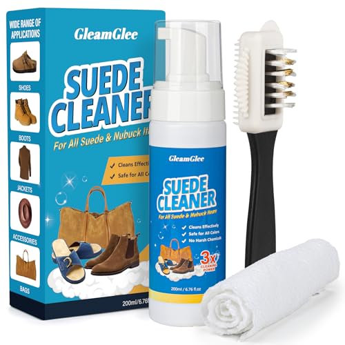 Suede Cleaner – 200ml Suede & Nubuck Shoe Cleaner with Brush & Cloth – Cleans and Restores Shoes, Boots, Trainers, Jackets, Handbags, Bags and More
