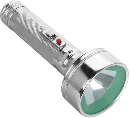 Old-fashioned Metal Torch Battery Operated Portable Handheld Flashlight | Rural Home Decor, 2pcs D Battery, Silver Aluminium Build, Vintage Photo Prop, Signal Flashlight