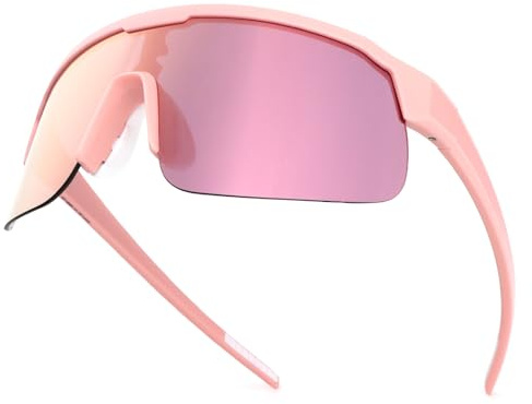 UVTQSSP Fahrradbrille, Ultraleichte Unisex-Sportbrille, TR 90 unzerbrechlich rahmenlos polarisiert winddicht Outdoor UV400 Schutz Sport Sonnenbrille, Rosa Rahmen/Rosa Linse