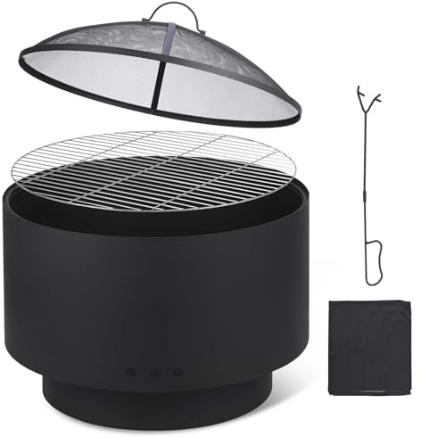 26 Smokeless Firepit, Large Fire pits for Outside Wood Burning with Fireproof Mesh Cover & Grill, Multi-Fuel,Wood,Charcoal,Pellets for Backyard, Camping, BBQ