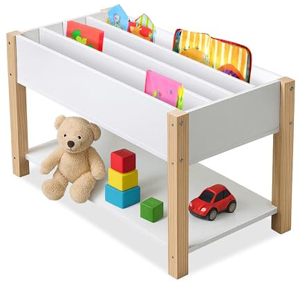 Relaxdays Children's Bookshelf, 4 Shelves, Open Compartment, Toys & Books, HWD: 44x80x40 cm, White/Natural