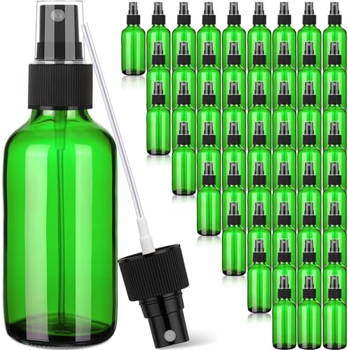 Maxcheck 50 Pieces 4oz Glass Spray Bottles for Essential Oil Small Empty Spray Mist Bottle Empty Fine Mist and Refillable Mister Refillable Liquid Containers for Perfumes, Cleaning, Green, 4 oz