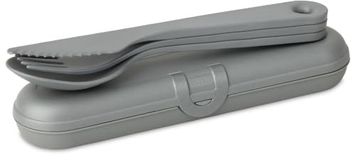 Koziol TWIST READY Besteckset mit Box 4-teilig | Löffel Gabel Messer Box | für unterwegs, Besteck zusammensteckbar | biozirkulärer Kunststoff, spülmaschinengeeignet