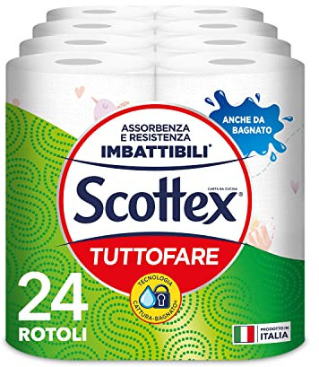 Scottex Tutto Fare, Carta Da Cucina, Morbida e Resistente, Ultra assorbente, Con Carta certificata FSC, 24 Maxi Rotoli