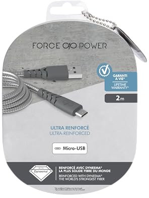 Câble renforcé MicUSB 2m 2.1A Gris