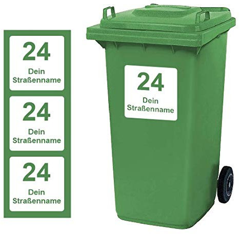 Mülltonnen Aufkleber personalisierbar 3 Stück Schilder Größe 20 cm x 20 cm weiß