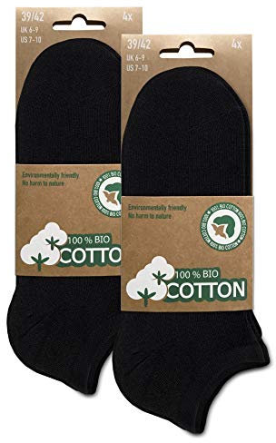 Herren & Damen BIO Baumwolle Sneaker Socken Kurzer Schaft (8er Pack) Schwarz 43-46