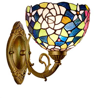 Yjmgrowing Tiffany Style Wandleuchte Retro kreative Rose Glass Nachttischlampe 8-Zoll-Flurlampe Portal-Balkon-Café-Badezimmer-Spiegel-Lampen-Wand-Beleuchtung,E27,110-240V