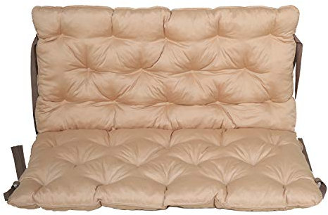 Bankauflage mit Rückenteil Sitz und Rückenkissen mit Bänder ca. 100x98 cm Polsterauflage beige