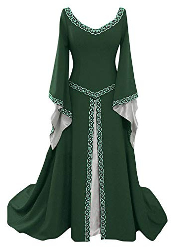 RIKAY Medieval Costume Womens Ladies Vintage Dresses Gothic Cosplay Witch Dress Corset Long Flare Sleeve Dress for Halloween Party Evening Clothing Size 8-22