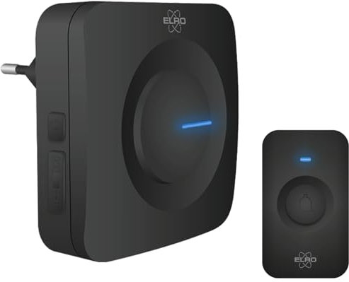 ELRO DB3000 Funk Türklingel Set Empfänger für Steckdose-Wasserdicht, 300m Reichweite, 64 Melodien-Schwarz, Plug-In/Stecker