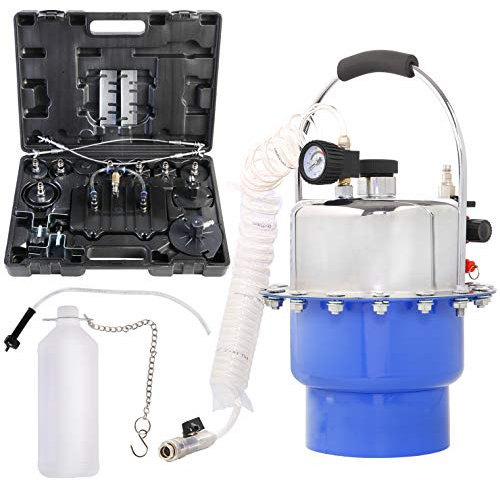 YSTOOL Brake Bleeder Kit Pneumatic Pressure Brake Clutch Fluid Bleeding Tool Set with Master Cylinder Adatpers Air Power Pressurized Oil Change Bleeder Machine and Waste Oil Collection Bottle (Blue)