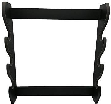 Glac Store® Supporto Sostegno Espositore Piedistallo Stand 3 Posti con Bordi in Velluto Grigio Scuro da Parete Muro per Katana Ultimo Samurai Tipo Kill Bill in Legno