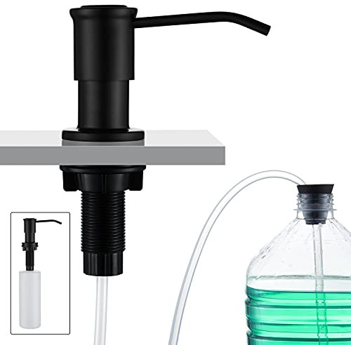 CREA Dispensador de Jabón de Cocina, Dosificador Jabón Cocina Bajo Encimera, Dispensador de Jabón para Fregadero con Botella de 500 ml y Manguera de Extensión de 1,0 m, Llenado Desde Arriba, Negro