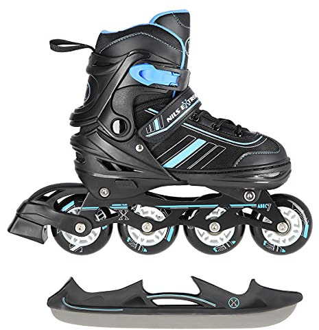 Nils Extreme NH18191 2-in-1 Inline-Skates und Schlittschuhe, Schwarz/Blau, Verstellbare Größe