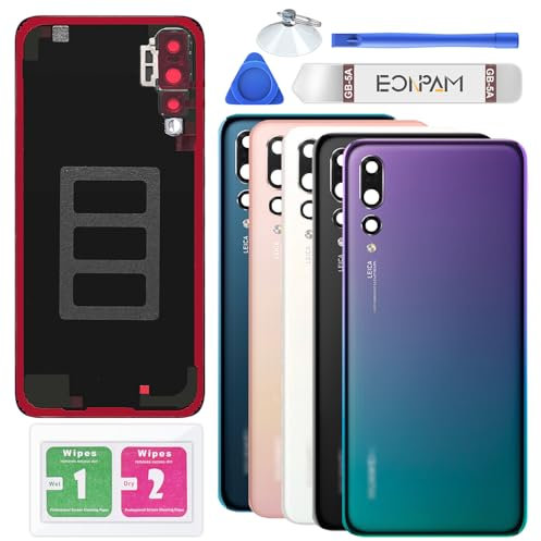 Eonpam Akkudeckel für Huawei P20 Pro Rückseite Glas Original Backcover Back Glas Ersatz Reparatur Set mit Kameraobjektiv (Aurora)
