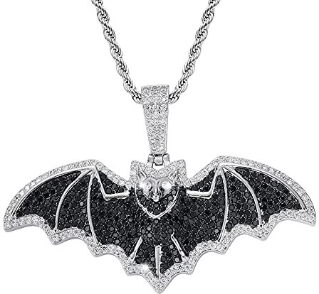 Fantex vergoldete Iced Out schwarze Fledermaus Halskette, Micro Pave Full Shiny CZ Lab Diamant Anhänger mit Hip Hop Seil Kette für Männer Frauen