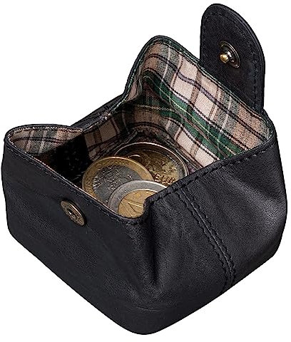 Benthill Porte-Monnaie en Cuir - Mini-Porte-Monnaie avec Petite Caisse - Boîte viennoise en Cuir véritable - Slim Wallet Mince - Monnaies Portefeuille, Color:Noir