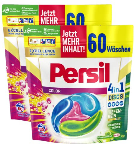 Persil Color 4in1 DISCS, 120 (2 x 60 Waschladungen), Colorwaschmittel mit Tiefenrein-Plus Technologie für leuchtende Farben, 92% biologisch abbaubare Inhaltsstoffe*