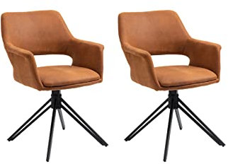 byLIVING Esszimmerstuhl Estelle / 2er Set/Vintage-Stoff braun/Gestell Metall schwarz/Sitzschale 360° drehbar/gepolstert/Wohnzimmerstuhl/B 57, H 83,5, T 61, cm