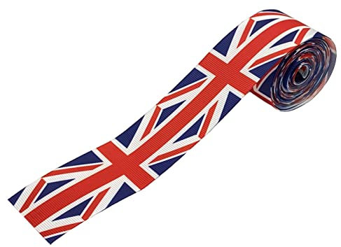 Renywosi Band Union Jack 38 mm breit, Satinband, geflochten, mit britischer Flagge, Queens Decorations Platinum, Jubilee 2022, Stoffband für Handwerk, Geschenkverpackung, Luftballons