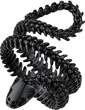 Bandmax Schwarzer Schlangenknochen Ring Männer Jungen Schlange Ring aus Edelstahl Gothic Fingerring Ringgröße 54 Snake Ring Unisex Schicke Schmuck Snake Accessoire für Weihnachten Halloween