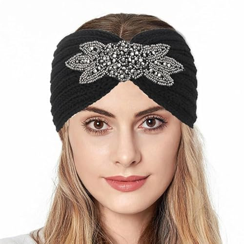 Fashband Bandeaux d'hiver en tricot torsadé avec strass - Bandeau élastique cache-oreilles épais pour femmes et filles