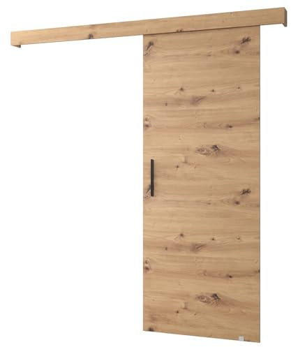 KRYSPOL Schiebetürsystem Salwador 1 Komplett-Set für Schiebetüren, Trennwände Innentüren, Modern Design (Artisan Eiche/Gitter: Artisan Eiche/Griff: schwarz)