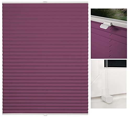 metablo Plissee nach Maß Klemmfix-Plissee ohne Bohren Blickdicht Lichtdurchlässig inklusive Klemmträger Plisseerollo für Fenster und Tür Sichtschutz Lila B: 71-80 cm, H: 151-200 cm
