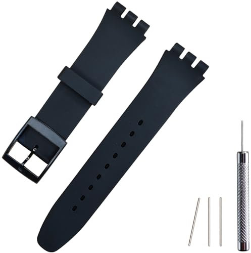 Lijinlan Bracelet de rechange en silicone pour Swatch 17 mm, 19 mm, 20 mm, étanche pour Swatch (17 mm, noir)
