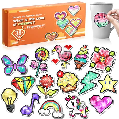 ARTDOT Diamond Painting Bastelset Kinder ab 6 jahre, 38 Stück Diamond Painting Sticker Set, Kinder Personalisierte Geschenke Spielzeug für Mädchen Jungen 6 7 8 9 10 11 12 Jahre