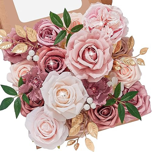 Serwalin Künstliche Blumen Hochzeit Staubige Rosenblüten Seidenblumen Falsche Tortenblumen für Hochzeitssträuße Tafelaufsätze Tortendekoration Baby Shower Home Decor