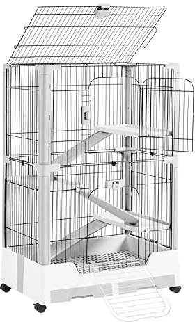 Yaheetech Jaula para Conejos con Ruedas Mueble para Animales pequeños con 2 Bandejas Extraíbles Jaula Conejo Gris (75,5 cm x 50,5 x 113,5 cm)