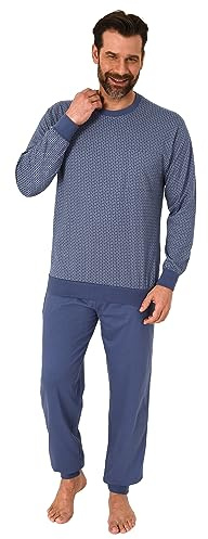 Normann Herren Langarm Schlafanzug mit Bündchen in edler Minimalprint-Optik, Farbe:blau, Größe:68-70