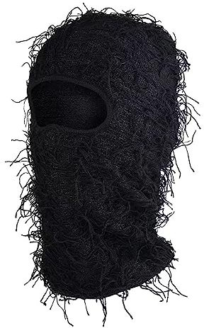 HIQIU Distressed Balaclava Vollgesicht Ski Gesichtsmaske Winddicht Gestrickte Vollgesicht Ski Cover Halswärmer für Damen Herren (Schwarz)