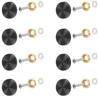 8 Pcs Mirror Screws, 16mm Brushed Stainless Steel Decorative Cap Metal Nail for Bath Plates Mirror Tables Wardrobes Furniture, Brushed Black
