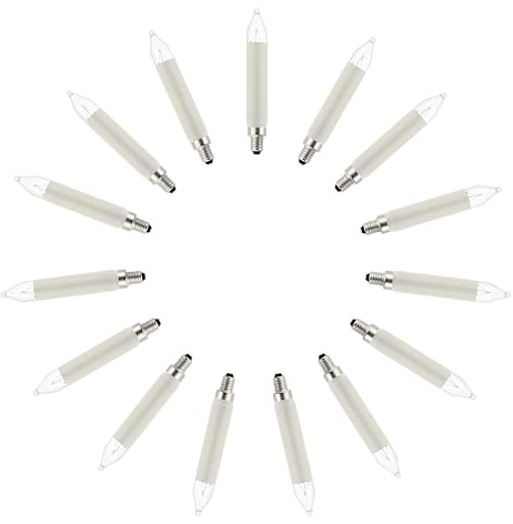 MeetUs 15 Stück 3W E10 Ersatz-Kerzen für Schwibbogen,Kleinschaftkerze für Weihnachtsbaum Kerzen Lichterketten innen und außen mit 15 Brennstellen, Birnen für Lichterbogen,Warmweiß (E10/3W/16V, 15)