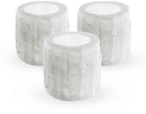 NKlaus 3X Selenit Teelichthalter 6×6 cm – Handgefertigte Kerzenhalter aus Heilstein, ideal für Meditation, Reiki & Deko, sorgt für beruhigendes Licht & Harmonie