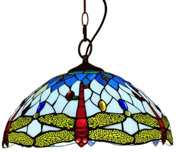 Tiffany Retro Küchen Libellen Deckenleuchte Glas Esstisch Hängeleuchte Loft Küchenlampen Pendelleuchte Esszimmer Hängelampe E27 Vintage Beleuchtung für Wohnzimmer Schlafzimmer Cafe Bar Ø40CM