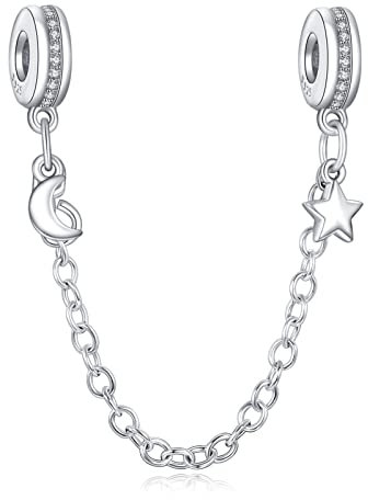 Rimgoris 925 Sterling Silber Charms für Armbänder und Halsketten, Stern- und Mond-Sicherheitsketten-Charm, baumelnde Perlen, Charms für Frauen und Mädchen