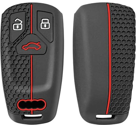 OTMIK Silicone Clé de Voiture pour Audi Q5 Q7 TT A4 B9 A5 A6 8S 8W 4M S4 S5 S7 TTS TFSI RS Porte clés Accessoires (Ligne Rouge)