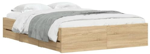 vidaXL Cama con Cajones, Somier con Almacenaje, Estructura Armazón Base de Cama, Mueble para Dormitorio, Madera de Ingeniería Roble Sonoma 120x190 cm